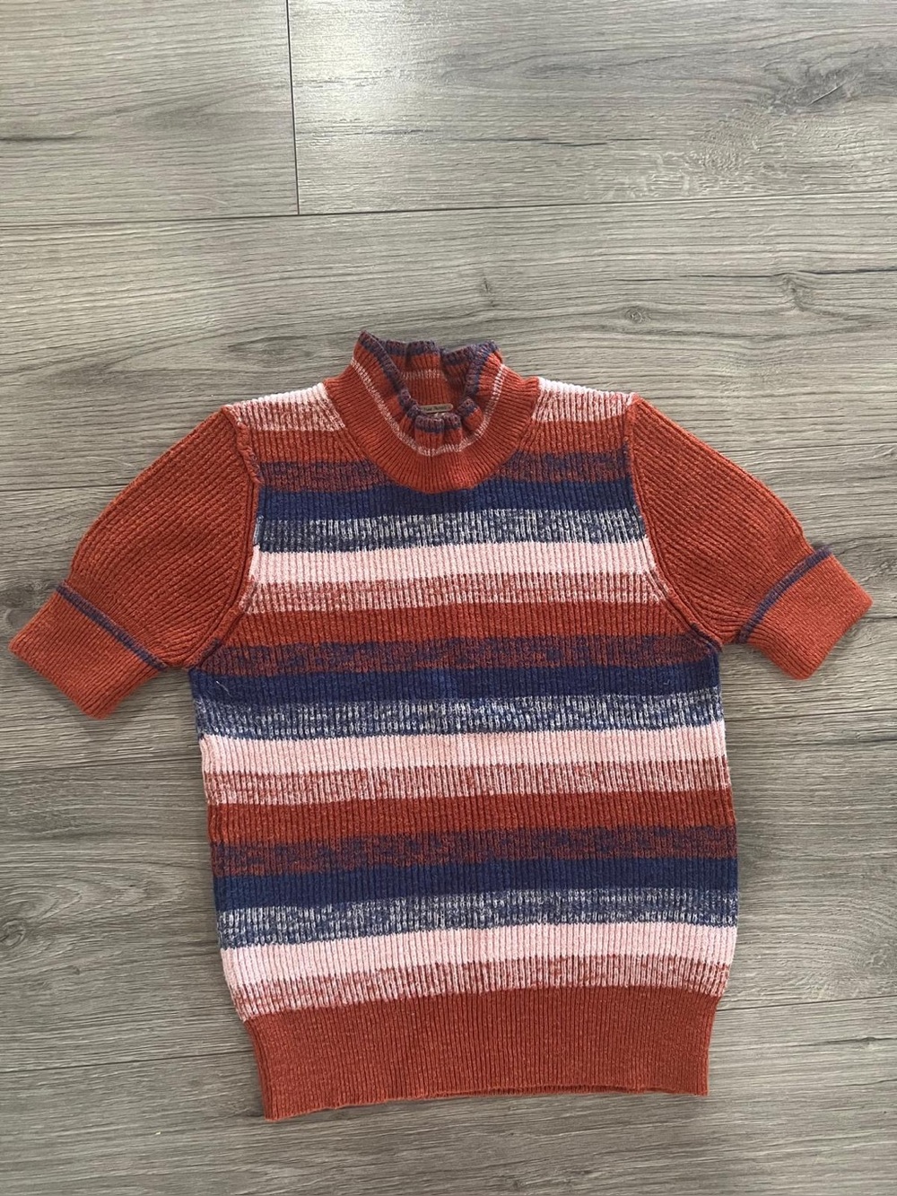 Free People Striped Knit Top in Burnt Orange, Blue & Pink